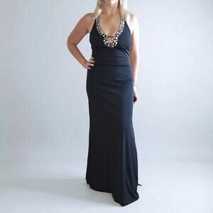 Night Way Collections Vintage Black Jeweled Long Dress